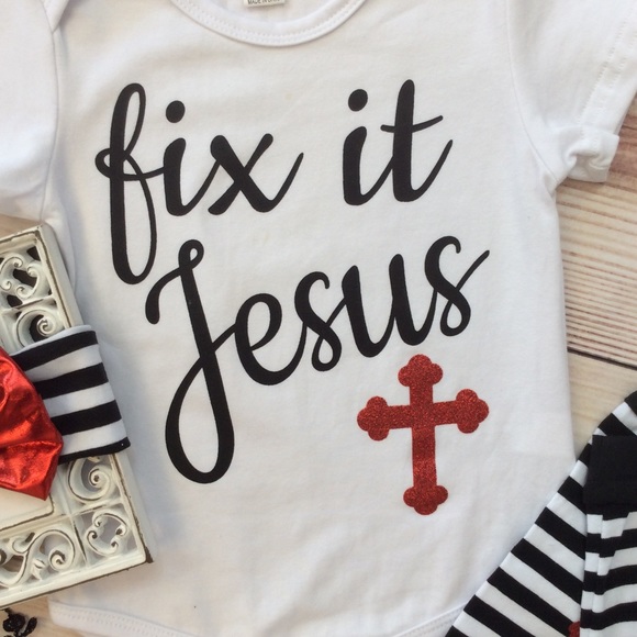 Boutique Baby Girl FIX IT JESUS 4pc Outfit - Picture 3 of 3